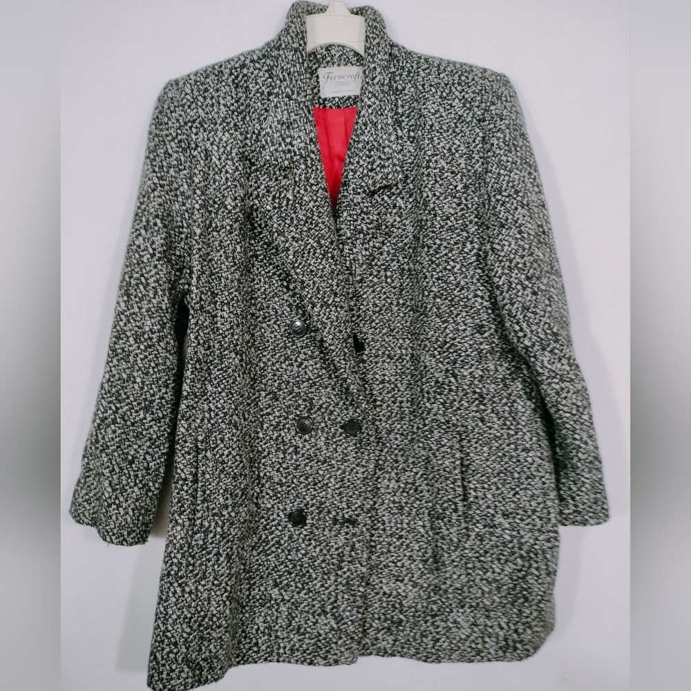 Women's Black and White Tweed Coat Vintage
